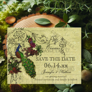 Vintage Pfau Save-the-Date-Postkarte Ankündigungspostkarte