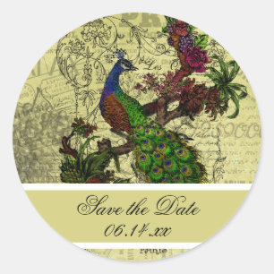 Vintage Pfau Save-the-Date-Rundaufkleber Runder Aufkleber