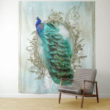 Vintage-Pfau-Türkis-Shabby-Chic-Tapisserie