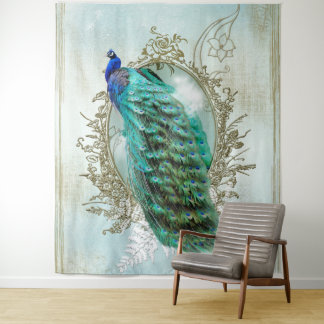 Vintage-Pfau-Türkis-Shabby-Chic-Tapisserie Wandteppich