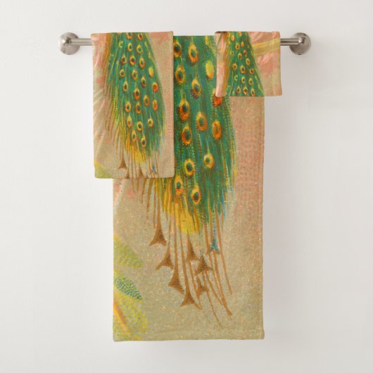 Vintage Pfau- und Blume-Malerei Badhandtuch Set (Insitu)