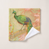 Vintage Pfau- und Blume-Malerei Badhandtuch Set (Waschlappen)