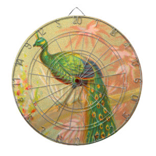 Vintage Pfau- und Blume-Malerei Dartscheibe