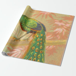 Vintage Pfau- und Blume-Malerei Geschenkpapier