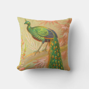 Vintage Pfau- und Blume-Malerei Kissen