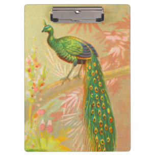 Vintage Pfau- und Blume-Malerei Klemmbrett
