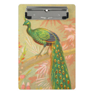Vintage Pfau- und Blume-Malerei Mini Klemmbrett