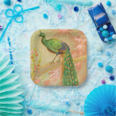 Vintage Pfau- und Blume-Malerei Pappteller (Party)