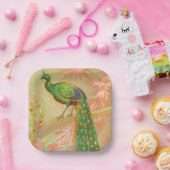 Vintage Pfau- und Blume-Malerei Pappteller (Party)