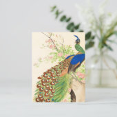 Vintage Pfau- und Blume-Malerei Postkarte (Stehend Vorderseite)