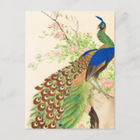 Vintage Pfau- und Blume-Malerei
