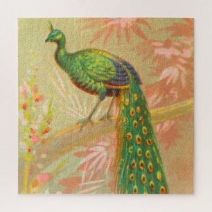 Vintage Pfau- und Blume-Malerei Puzzle