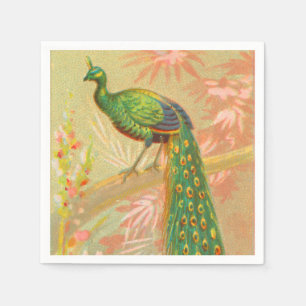 Vintage Pfau- und Blume-Malerei Serviette