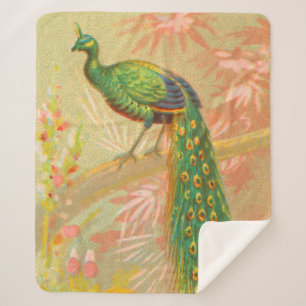Vintage Pfau- und Blume-Malerei Sherpadecke