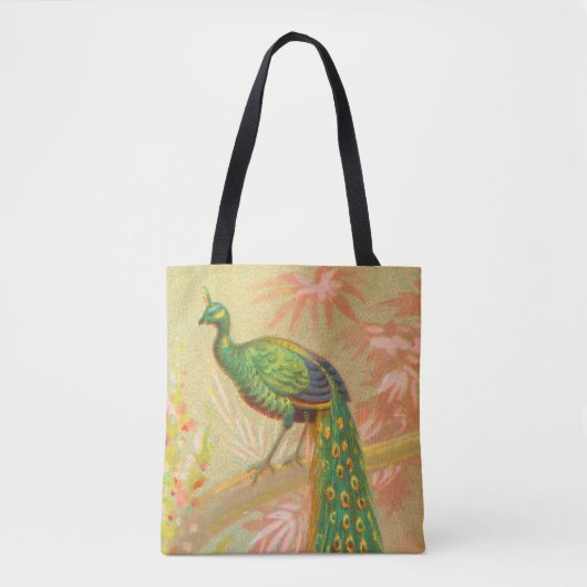 Vintage Pfau- und Blume-Malerei Tasche (Vorderseite)