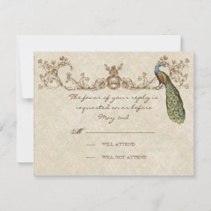 Vintage Pfau- und Etchings-RSVP-Karte RSVP Karte