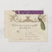 Vintage Pfau- und Etchings-RSVP-Karte RSVP Karte (Vorne/Hinten)