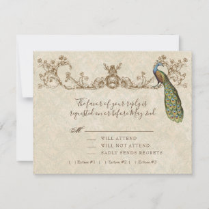 Vintage Pfau- und Etchings-RSVP-Karte RSVP Karte