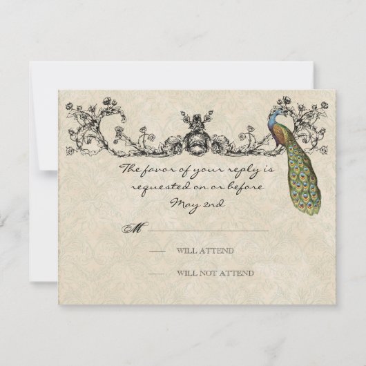 Vintage Pfau- und Etchings-RSVP-Karte RSVP Karte (Vorderseite)