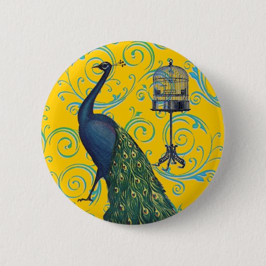 Vintage Pfau und Käfig Button (Vorderseite)
