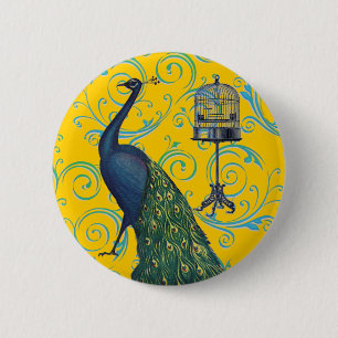 Vintage Pfau und Käfig Button