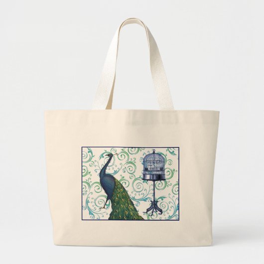 Vintage Pfau und Käfig Jumbo Stoffbeutel (Vorne)