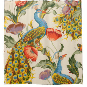 Vintage Pfau- und Mohndarstellungen Duschvorhang
