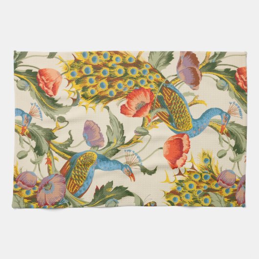 Vintage Pfau- und Mohndarstellungen Geschirrtuch (Horizontal)