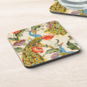 Vintage Pfau- und Mohndarstellungen Getränkeuntersetzer (Linke Seite)