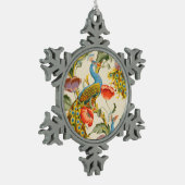 Vintage Pfau- und Mohndarstellungen Schneeflocken Zinn-Ornament (Links)