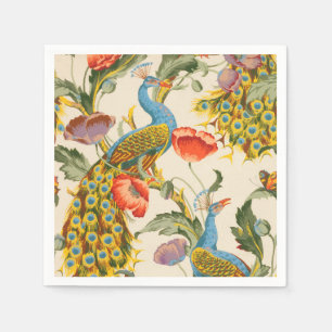 Vintage Pfau- und Mohndarstellungen Serviette