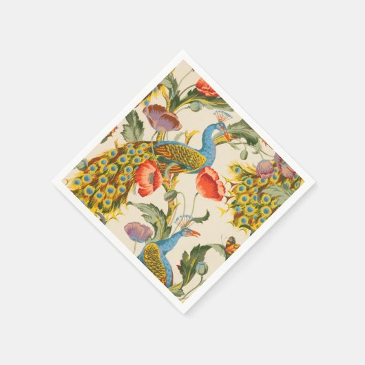 Vintage Pfau- und Mohndarstellungen Serviette (Ecke)
