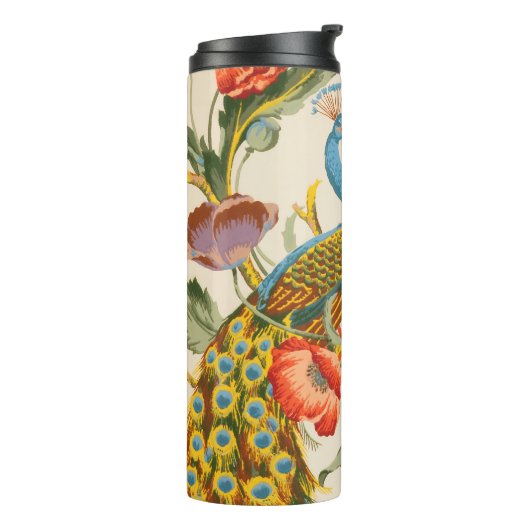 Vintage Pfau- und Mohndarstellungen Thermosbecher (Nach links gedreht)