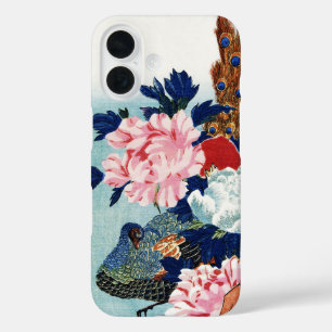 Vintage Pfau- und Pfingstrosen-Blumenmalerei iPhone 16 Hülle