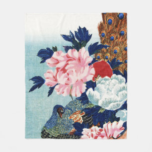 Vintage Pfau- und Pfingstrosen-Blumenmalerei Fleecedecke