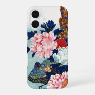 Vintage Pfau- und Pfingstrosen-Blumenmalerei iPhone 16 Hülle