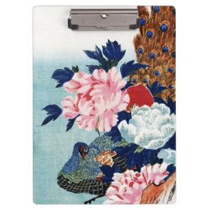 Vintage-Pfau- und Pfingstrosen-Blumenmalerei Klemmbrett