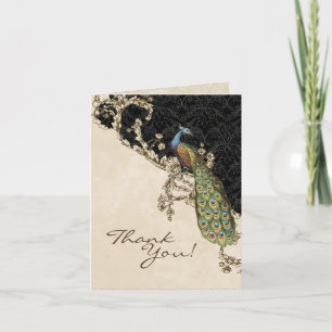 Vintage-Pfau- und Radierkunst-Hochzeit-Dankeskarte Dankeskarte