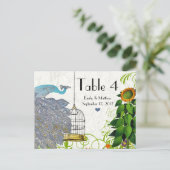 Vintage Pfau- und Vogelkäfig-Hochzeitkarte Postkarte (Stehend Vorderseite)