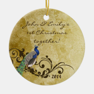 Vintage Pfau Vogel personalisierter Namensschmuck Keramikornament