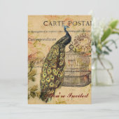 Vintage Pfaue im Jugendstil Einladung (Stehend Vorderseite)