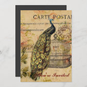 Vintage Pfaue im Jugendstil Einladung (Vorne/Hinten)