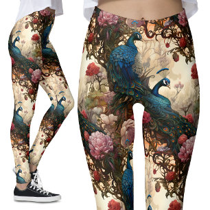 Vintage-Pfauen-Blumenmuster Leggings
