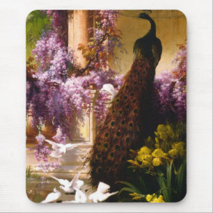 Vintage Pfauen-Gartenkunst Romantische Glyzinie Mousepad