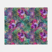 Vintage Pfauen Lila Aquamarine Antike Elegante Fleecedecke (Vorderseite (Horizontal))