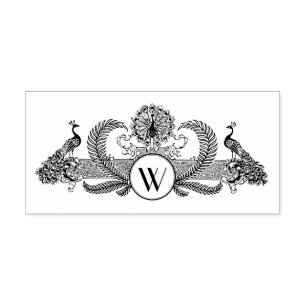 Vintage Pfauen mit Monogramm-Initiale Permastempel
