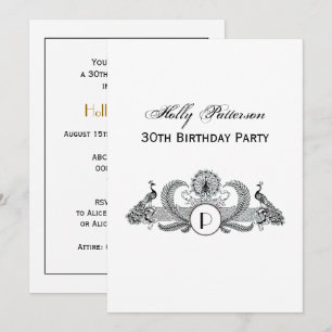 Vintage-Pfauen-Monogramm Einladung