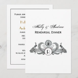 Vintage Pfauen Monogramm Einladung