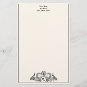 Vintage Pfauen Monogramm Elfenbein BG Briefpapier