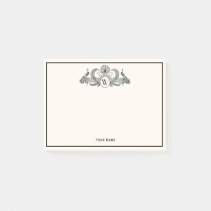 Vintage Pfauen Monogramm Elfenbein BG Post-it Klebezettel